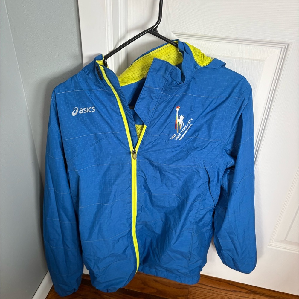 Asics Kids Raincoat in Blue with Yellow Trim